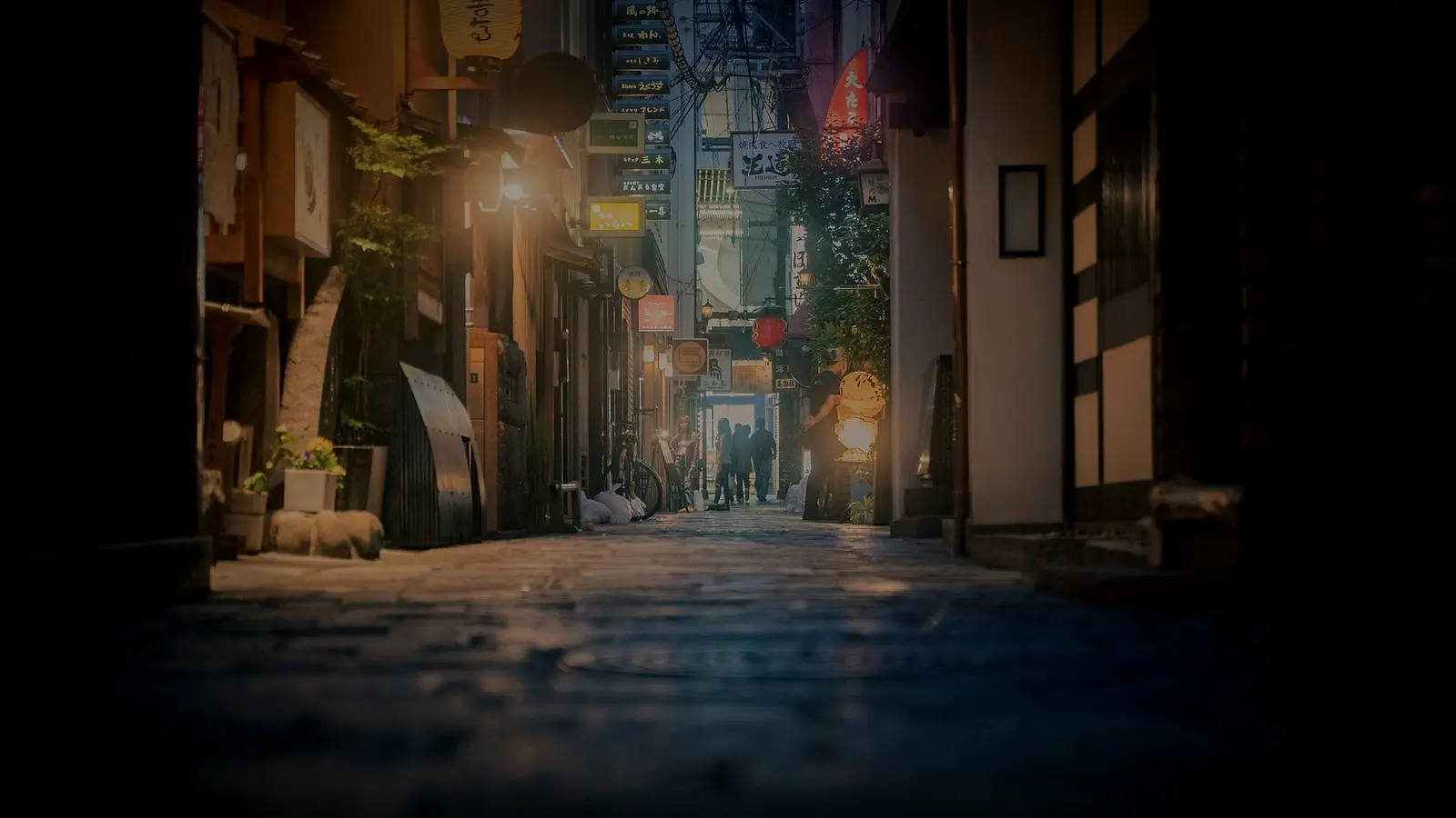 提灯が灯る夜の路地