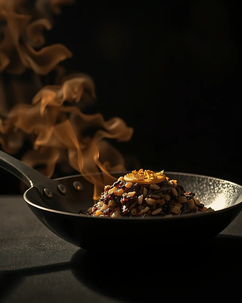 金箔をのせた黒炒飯